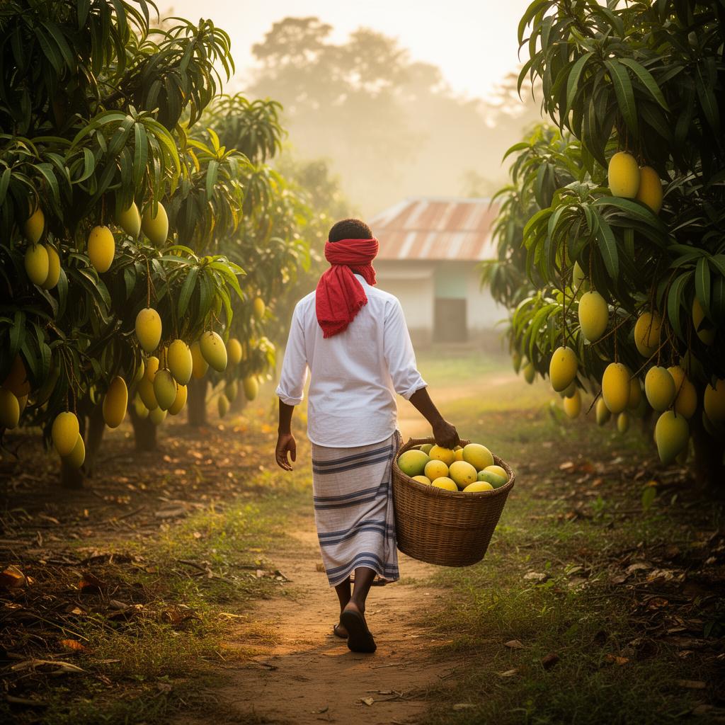 বাগান থেকে আম সংগ্রহ